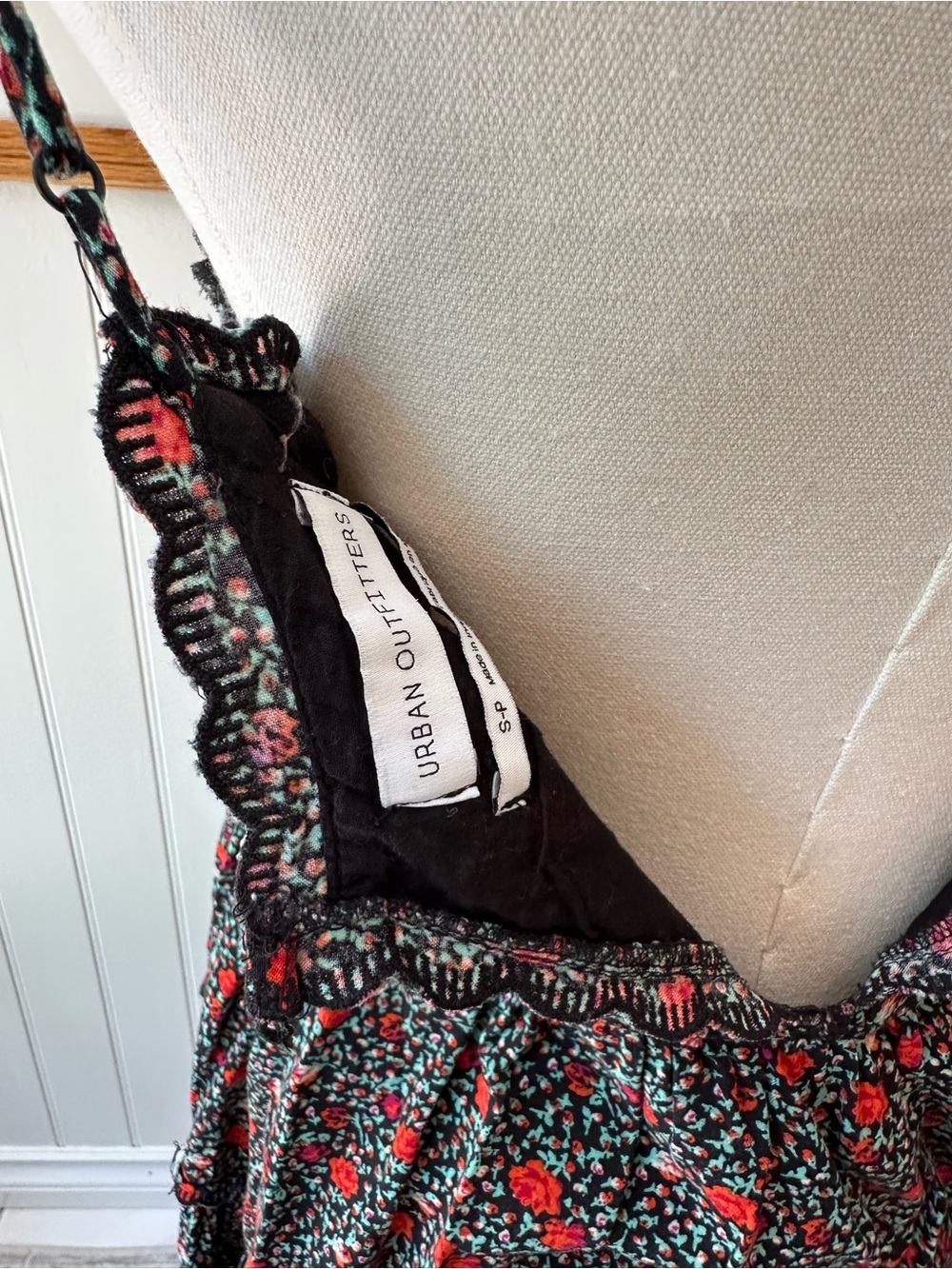 Urban Outfitters Black Floral Smocked Mini Dress with Red Accents - Picture 7 of 7